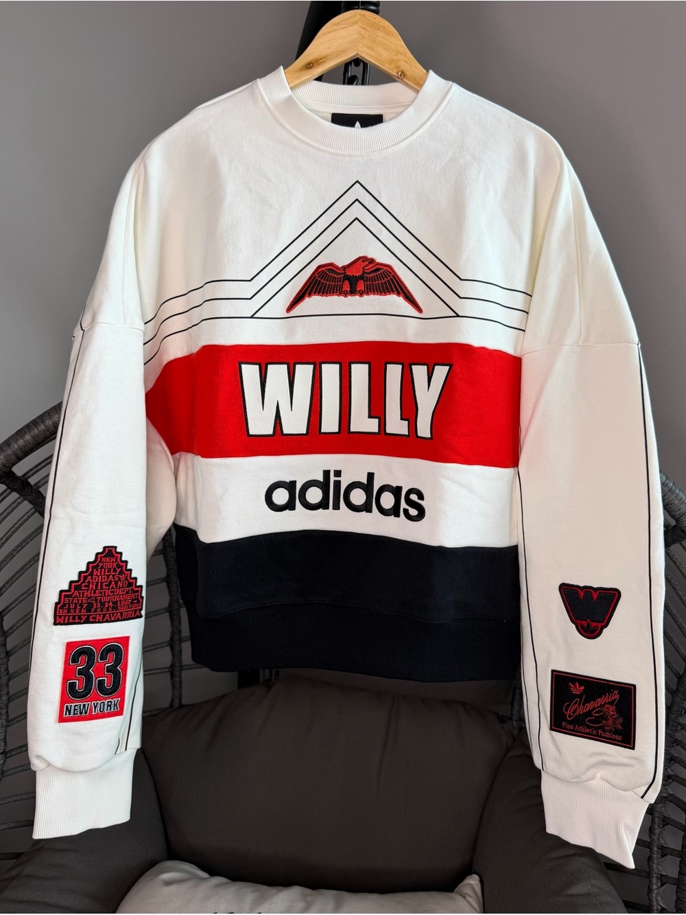Adidas X Chavarria White Red Black 'WILLY' Logo Crewneck Sweater